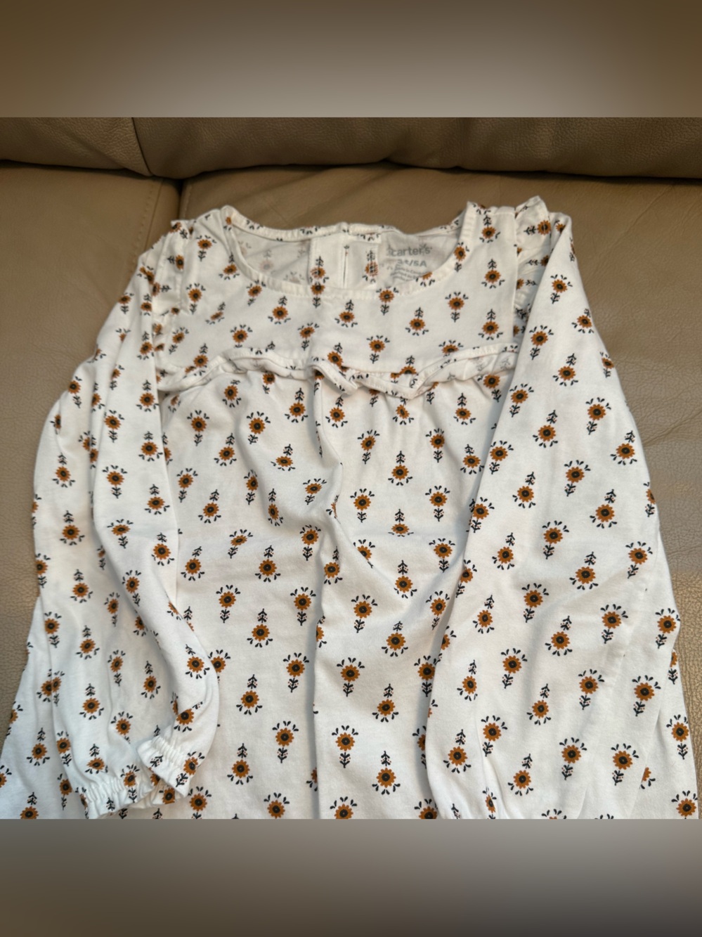 White Floral Long Sleeve Top with Ruffle Detail